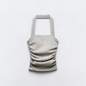 Zara Gray Ruched Ribbed Tank Top